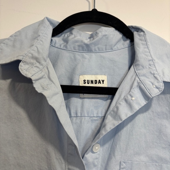Sunday Best Aritzia Small Light Blue Cropped Button Down Shirt Short Sleeve Top - Picture 2 of 13